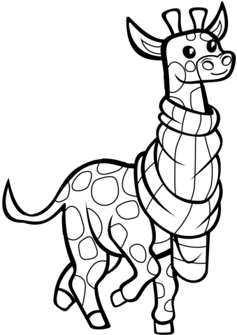 Funny Giraffe With Scarf Coloring Page